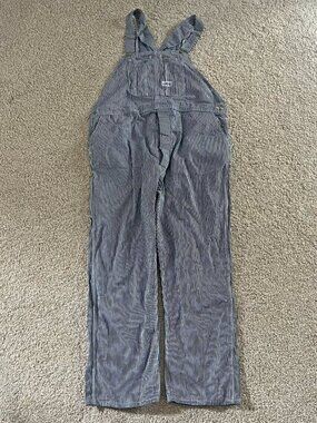 Vintage Big Smith Bib Overalls Mens Railroad Stripe Workwear Denim USA 48X32